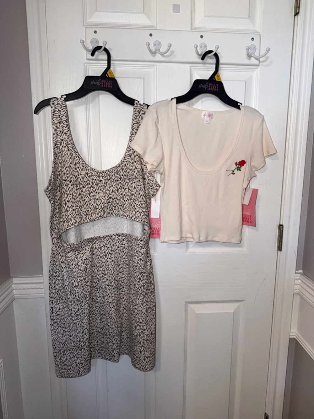 Cream Floral Embroidered Scoop Crop Top & Neutral Print Mini Dress Set
